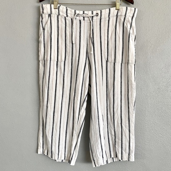 Linen Wide Leg Pants Size Large Neutral Cropped Casual Lightweight Beachy - Picture 1 of 9
